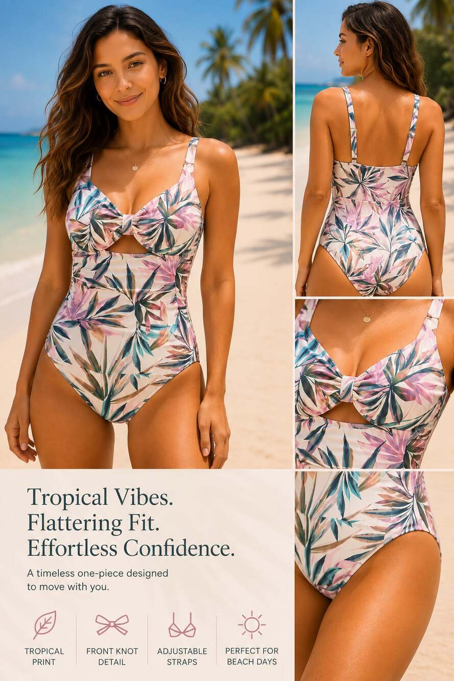 Shade & Shore Women's Tab-Front Tropical Floral Slimming One-Piece Swimsuit